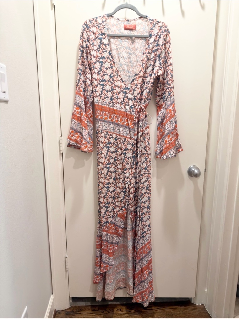 Maaji Floral Wrap Maxi Coverup in Navy and Orange